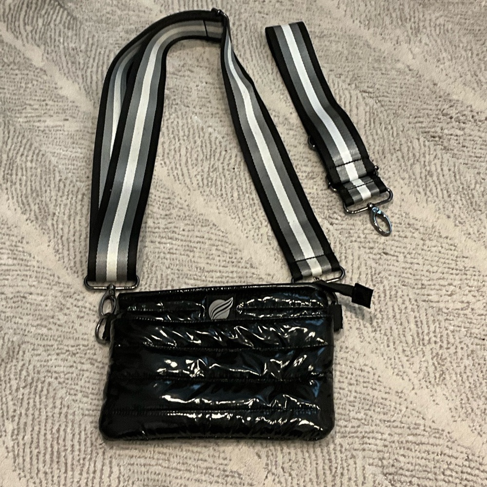 THINK ROYLN Black Quilted Bag with 2 Striped Straps